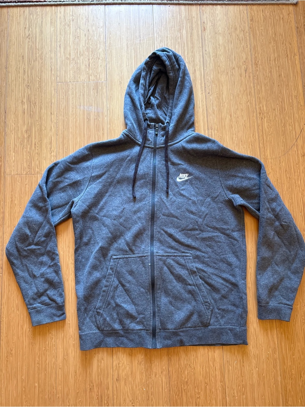 Nike Men's Size M Gray Fleece Full Zip Hooded Hoodie Solid Logo